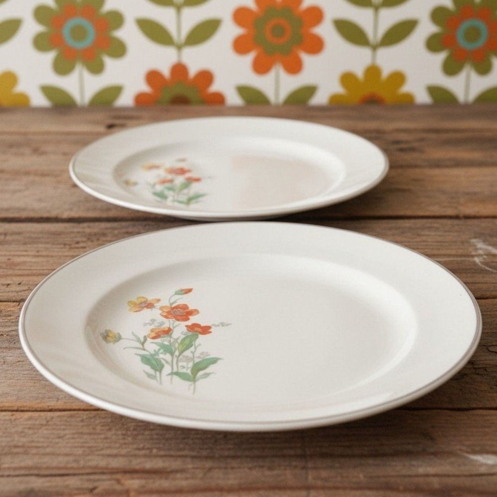 Universal Cambridge Camwood Salad Plates, Set of 2, Vtg Ivory Floral Dinnerware